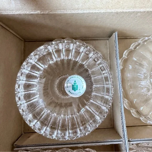 Vintage PartyLite Quilted Crystal Votive or Taper Candle Holder Pair P9246 - Picture 7 of 8